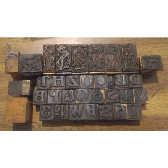 31 Vintage Wooden Rubber Stamps Numbers, Letter and Symbols  4 Blanks - Picture 1 of 6